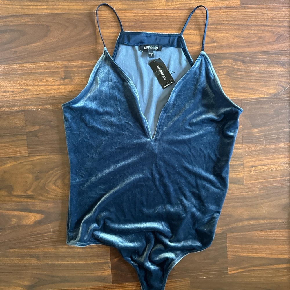 Express Women's Blue Velvet Like  Bodysuit